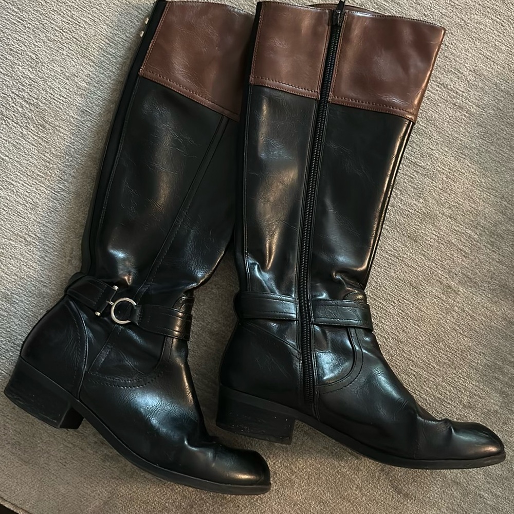 Two-Tone Black and Brown Nordstroms Women's Leather Riding Boots